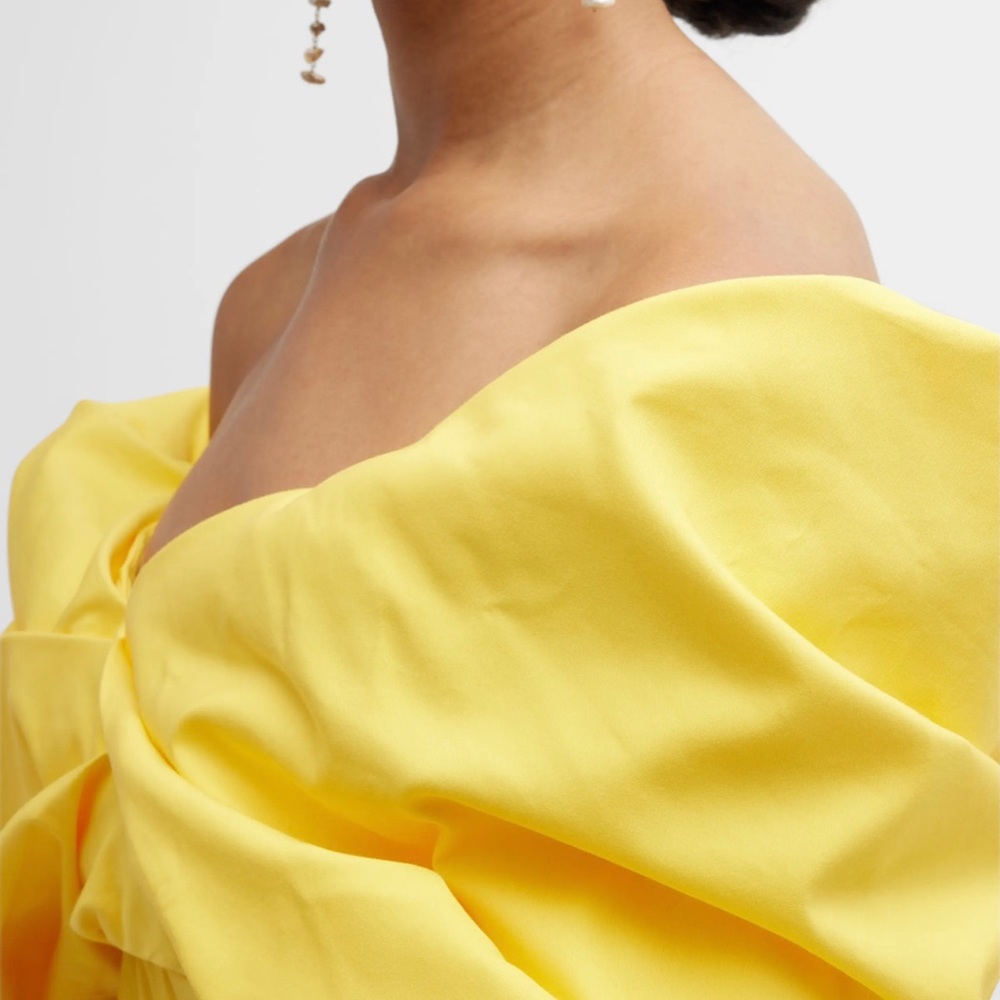 Rachel Gilbert Xavier Off-the-Shoulder Puff-Sleeve Mini Dress in Yellow Size 6 - Picture 4 of 14